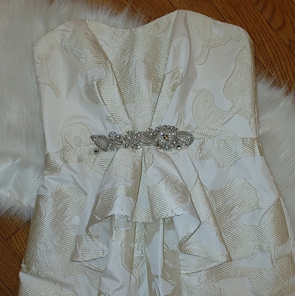 ABS STRAPLESS JEWELED BROCADE DRESS 6 - Picture 3 of 14